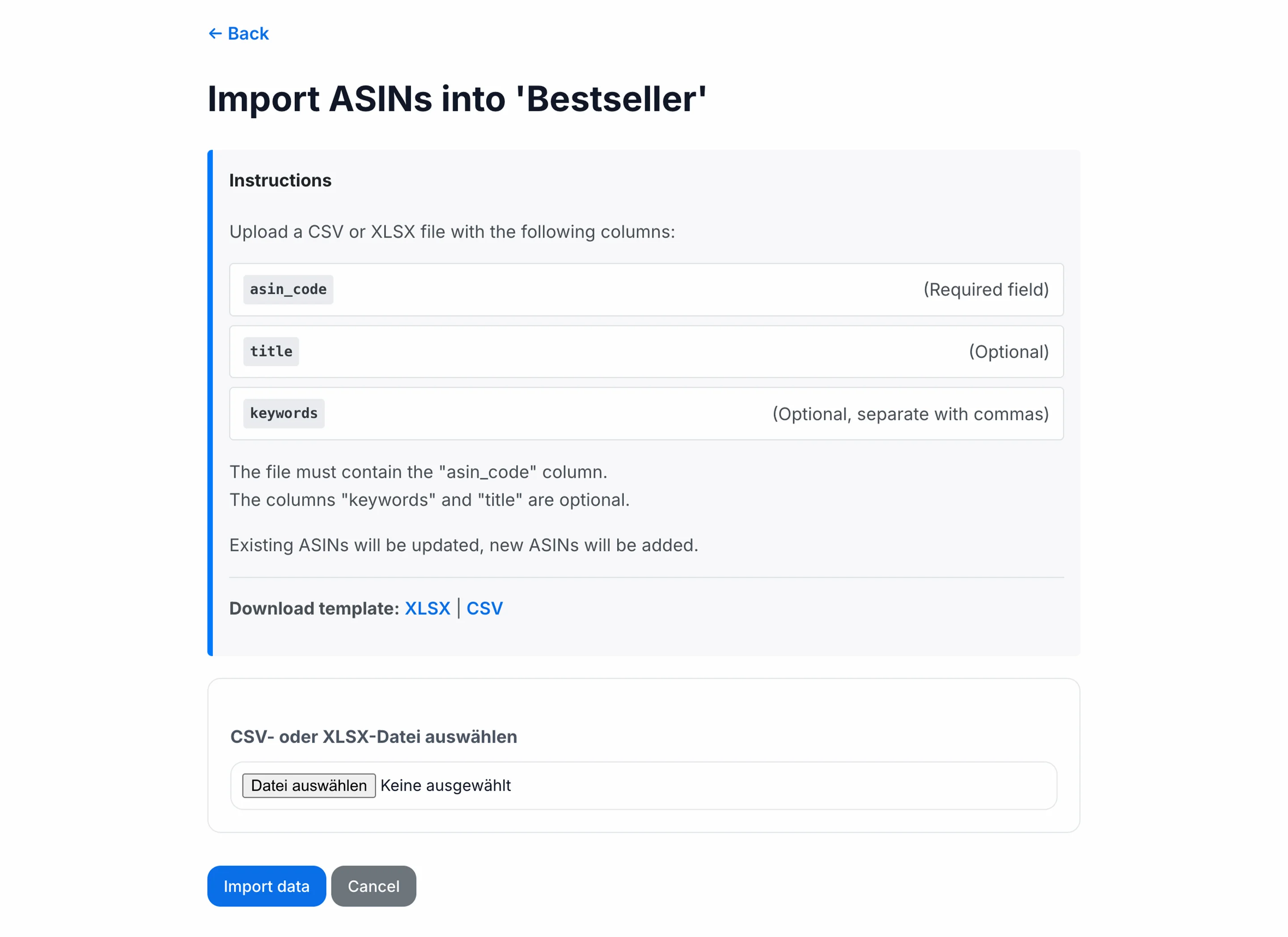 Amazon ASIN bulk import via CSV file in Scrapy Coco